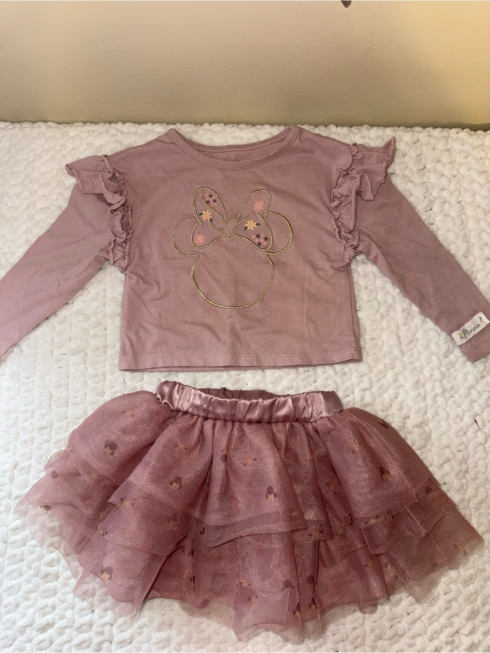 Disney Girls Dusty Pink Minnie Ruffle Top & Tulle Skirt Set